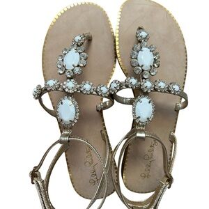 Lilly Pulitzer Gold and White Embellished Sandals